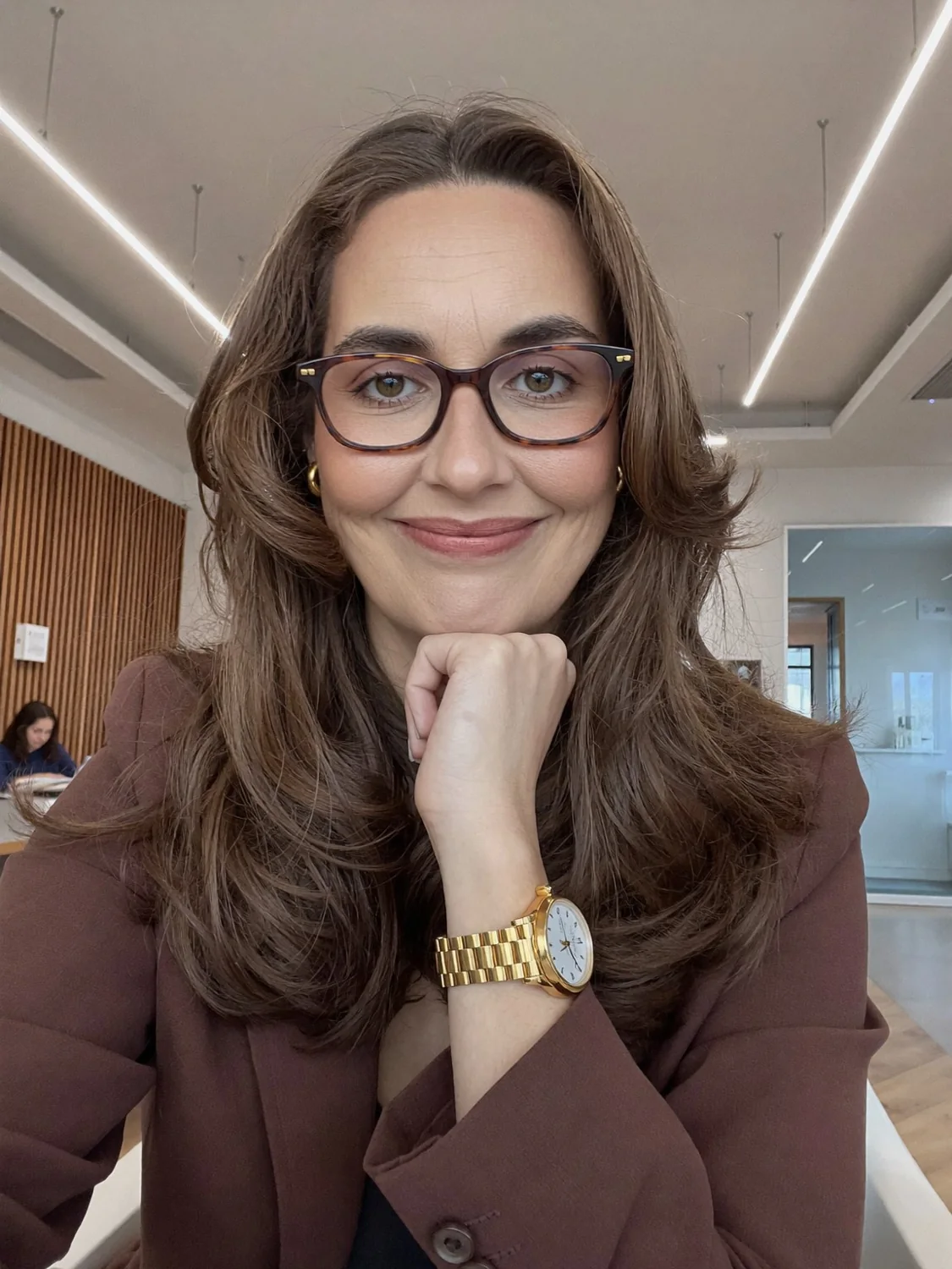 Laura Maragno de óculos em um espaço de trabalho